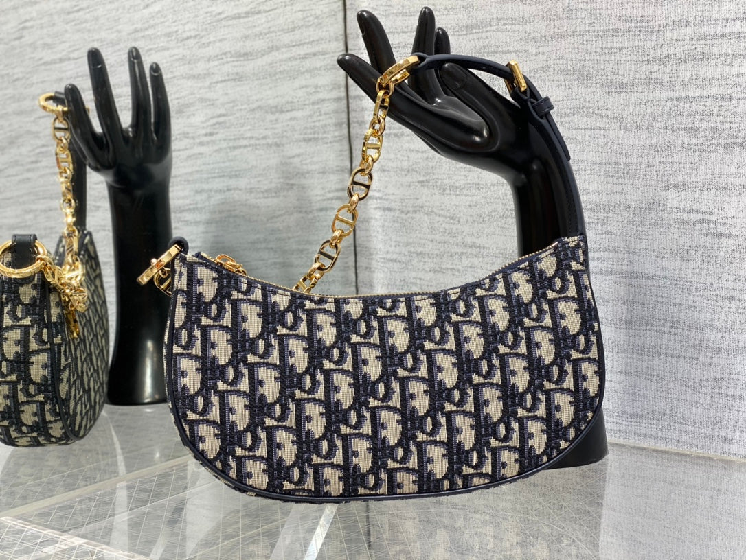 Dior Medium Lounge Hobo Bag Blue Dior Oblique Jacquard with Gold Hardware