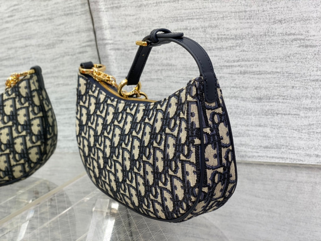 Dior Medium Lounge Hobo Bag Blue Dior Oblique Jacquard with Gold Hardware