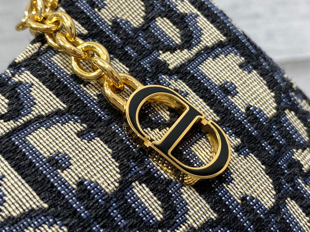 Dior Medium Lounge Hobo Bag Blue Dior Oblique Jacquard with Gold Hardware