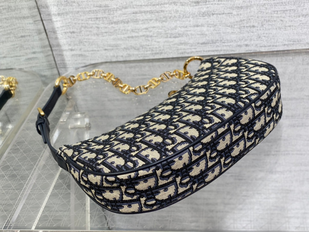 Dior Medium Lounge Hobo Bag Blue Dior Oblique Jacquard with Gold Hardware