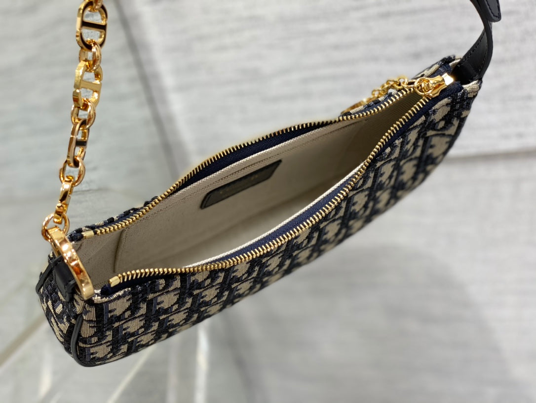 Dior Medium Lounge Hobo Bag Blue Dior Oblique Jacquard with Gold Hardware