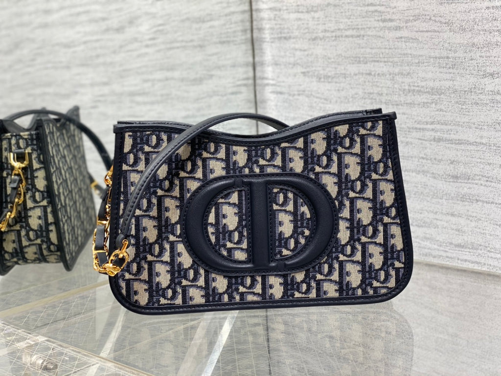 Dior Small Signature Hobo Bag Blue Dior Oblique Jacquard with Gold Hardware