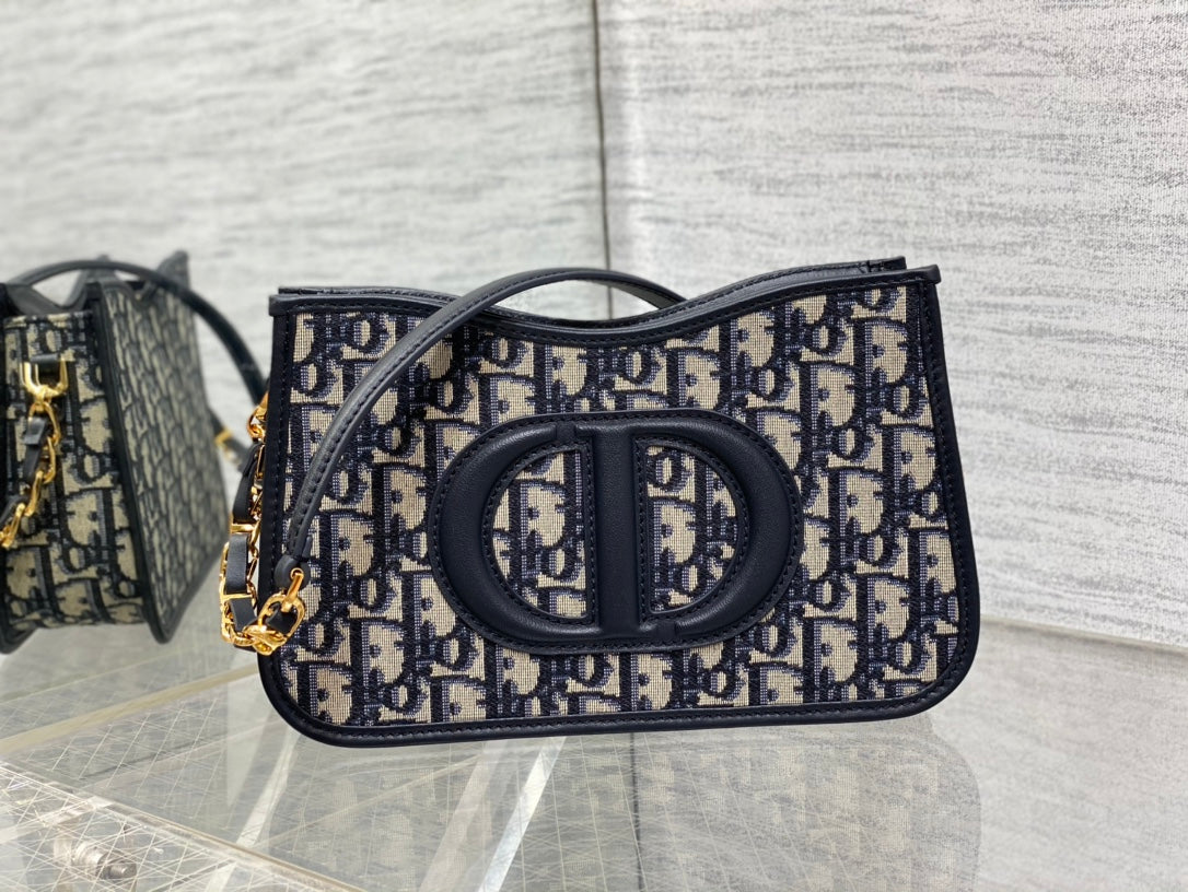 Dior Small Signature Hobo Bag Blue Dior Oblique Jacquard with Gold Hardware