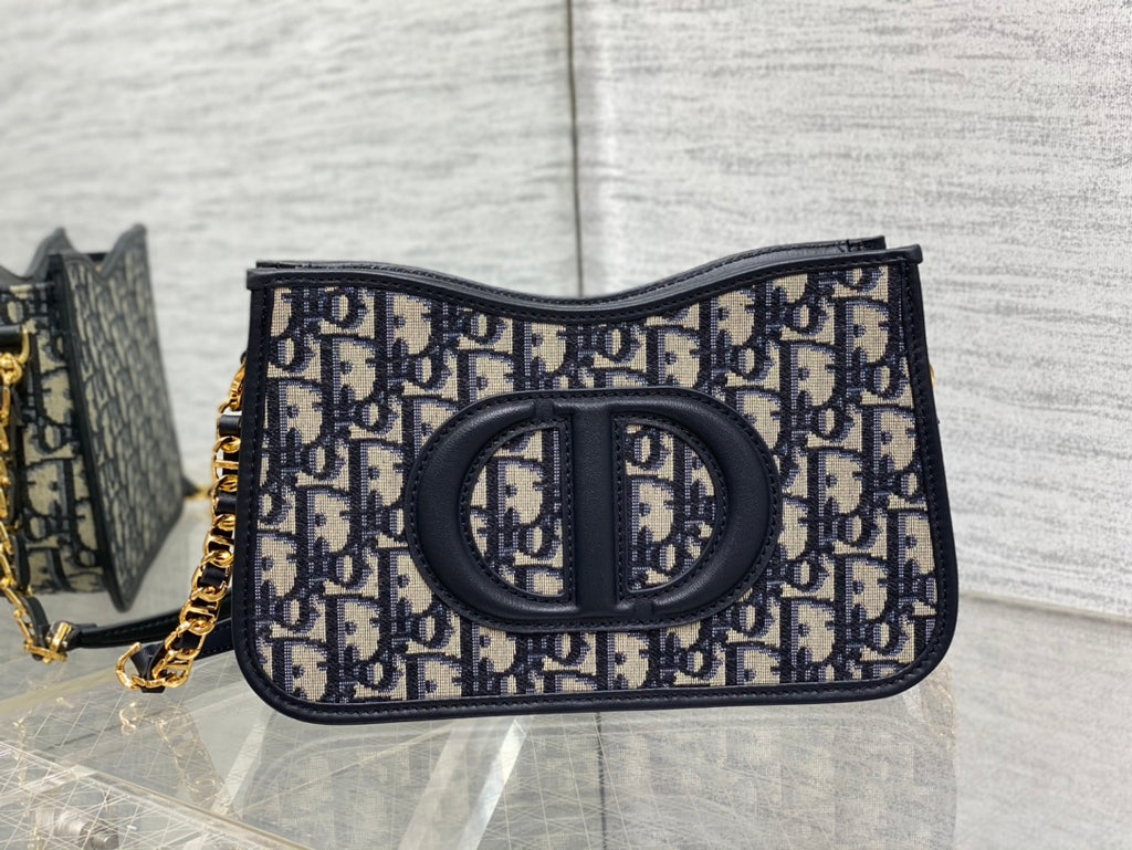 Dior Small Signature Hobo Bag Blue Dior Oblique Jacquard with Gold Hardware