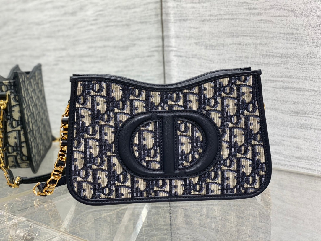 Dior Small Signature Hobo Bag Blue Dior Oblique Jacquard with Gold Hardware