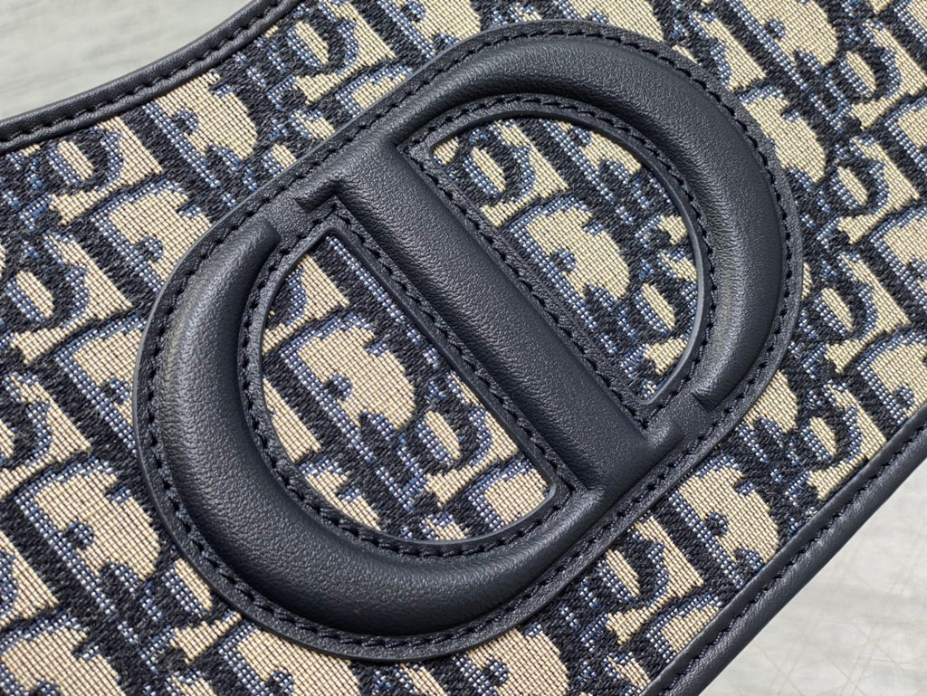 Dior Small Signature Hobo Bag Blue Dior Oblique Jacquard with Gold Hardware