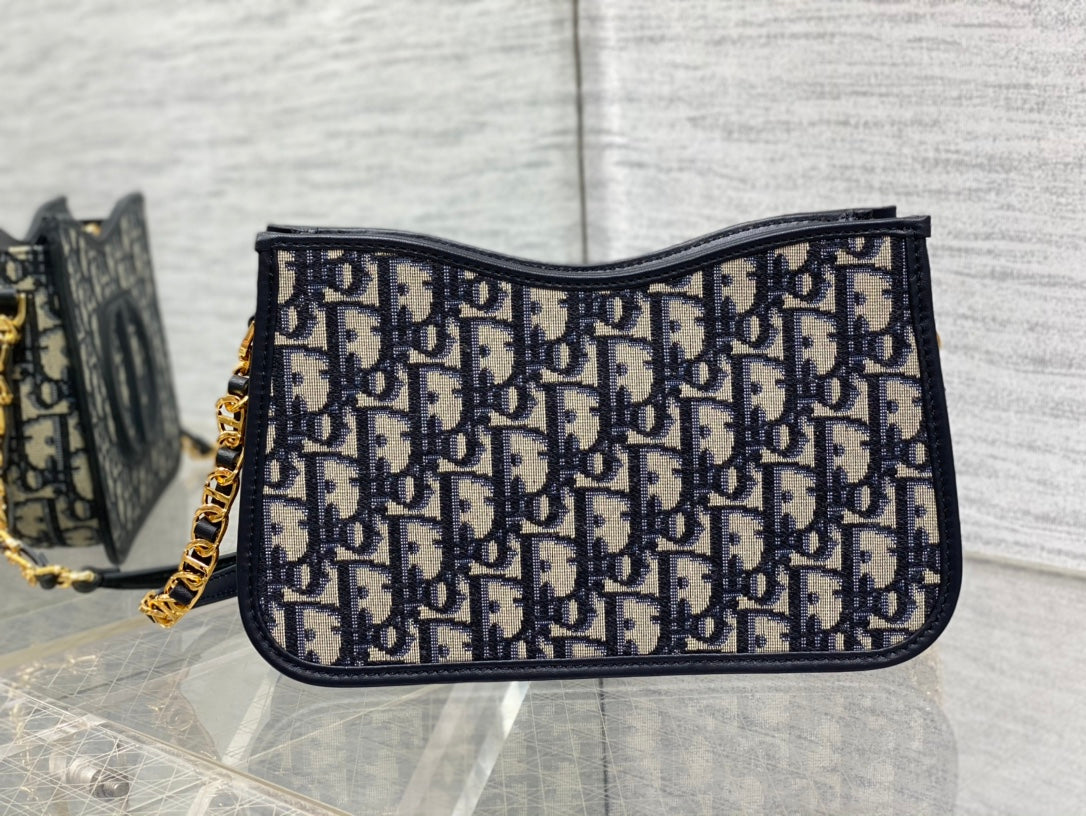 Dior Small Signature Hobo Bag Blue Dior Oblique Jacquard with Gold Hardware