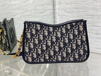 Dior Small Signature Hobo Bag Blue Dior Oblique Jacquard with Gold Hardware