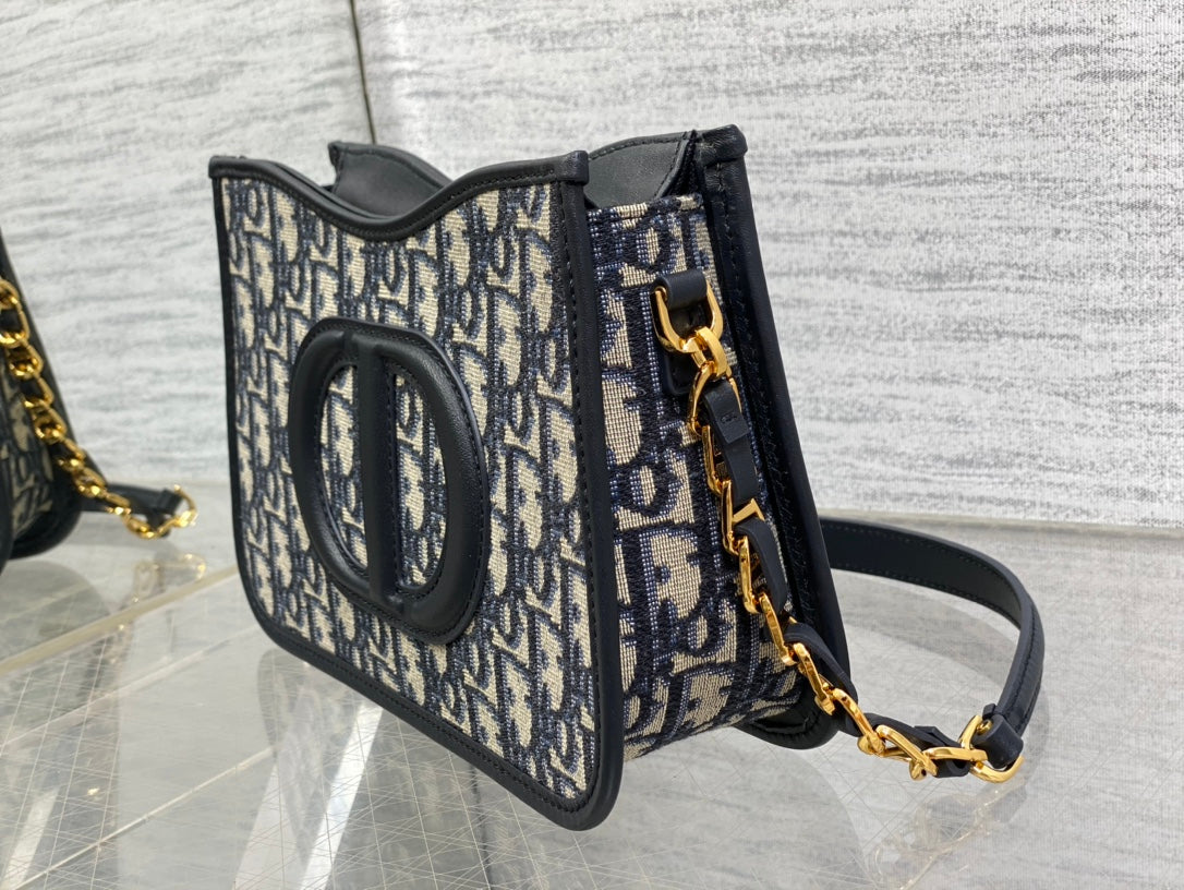 Dior Small Signature Hobo Bag Blue Dior Oblique Jacquard with Gold Hardware