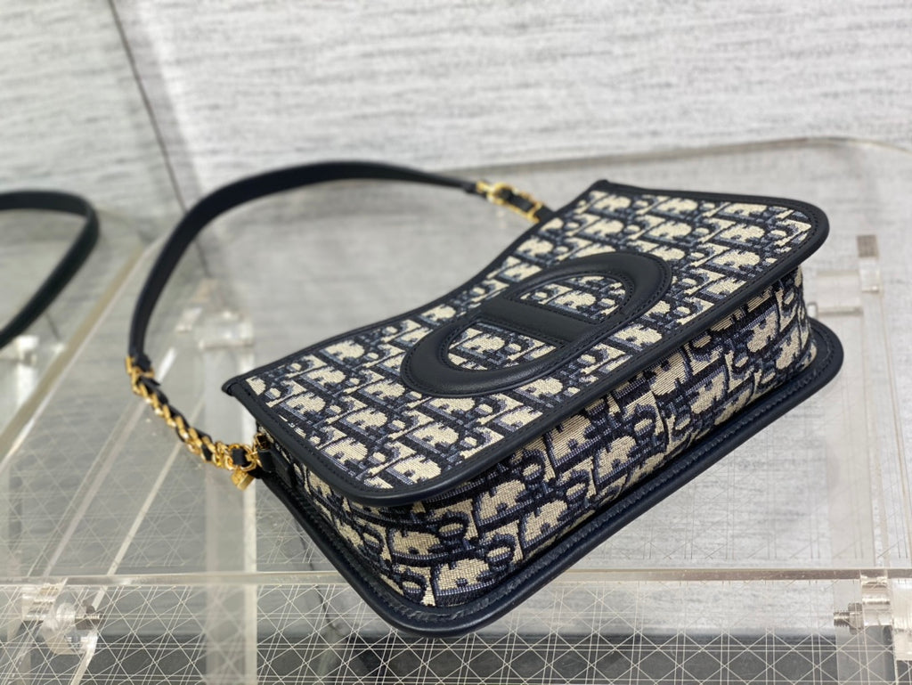 Dior Small Signature Hobo Bag Blue Dior Oblique Jacquard with Gold Hardware