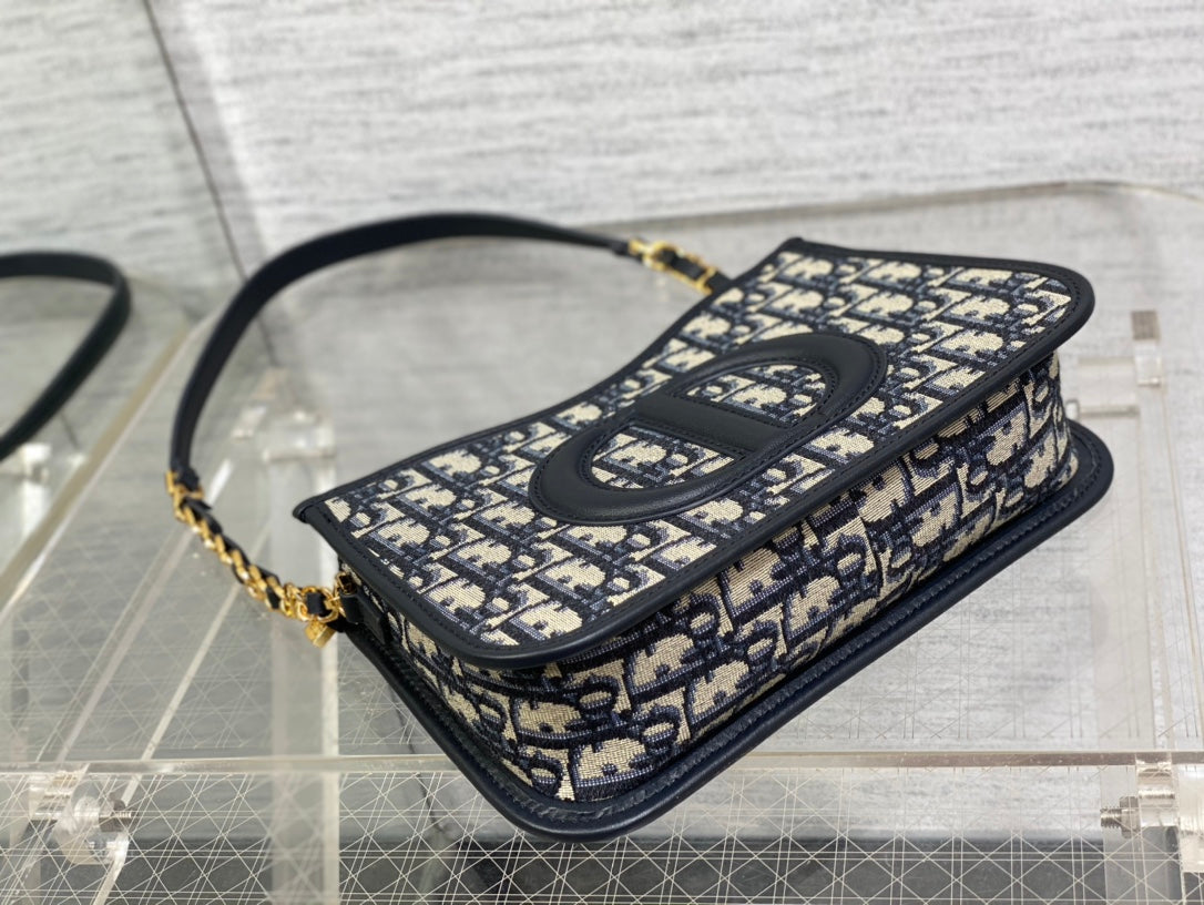 Dior Small Signature Hobo Bag Blue Dior Oblique Jacquard with Gold Hardware