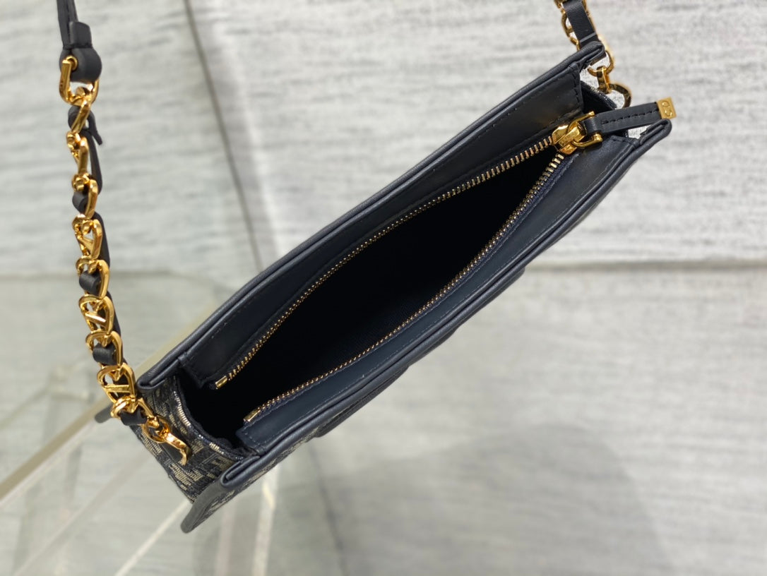 Dior Small Signature Hobo Bag Blue Dior Oblique Jacquard with Gold Hardware