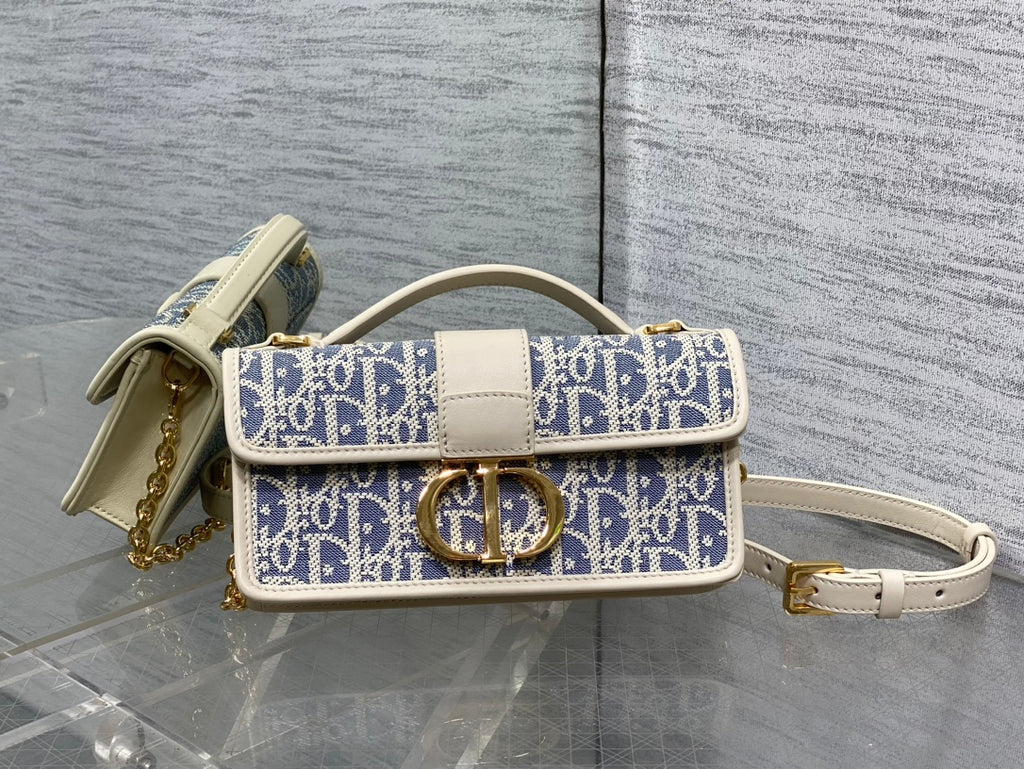 Dior Mini 30 Montaigne Avenue Wallet on Chain with Handle Blue Dior Oblique Jacquard