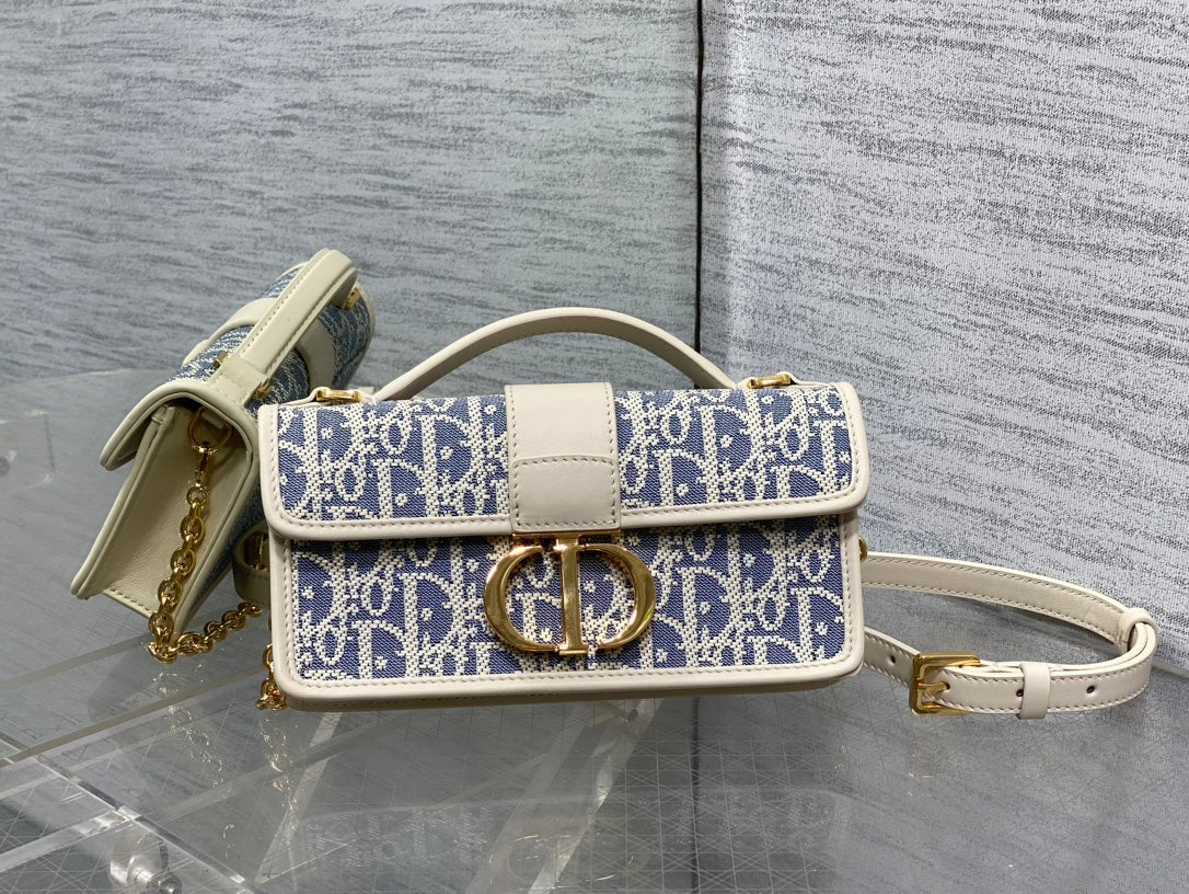 Dior Mini 30 Montaigne Avenue Wallet on Chain with Handle Blue Dior Oblique Jacquard