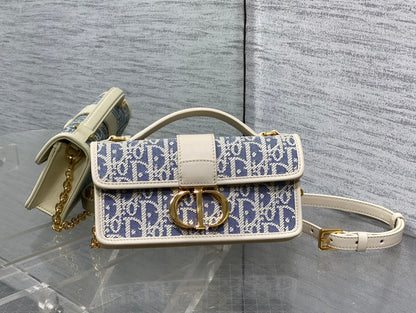 Dior Mini 30 Montaigne Avenue Wallet on Chain with Handle Blue Dior Oblique Jacquard