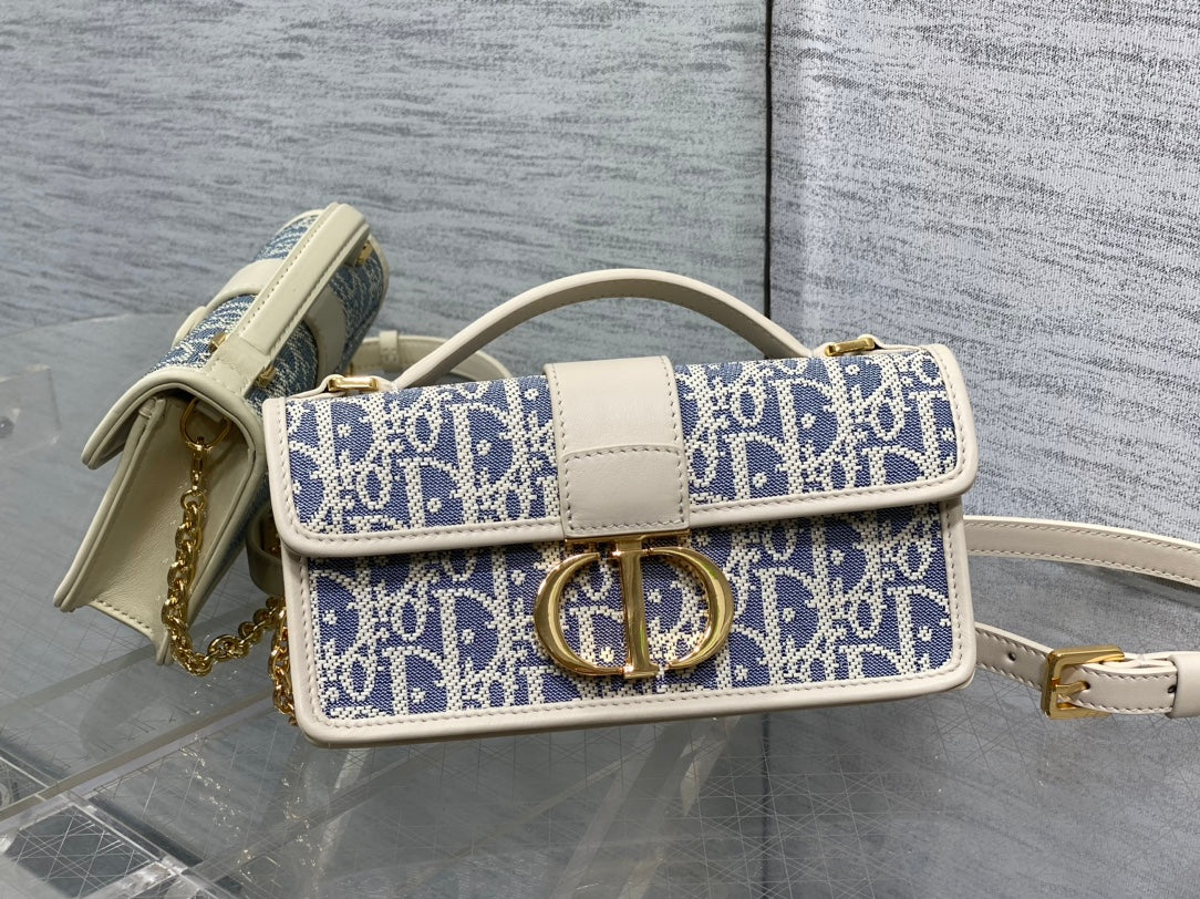 Dior Mini 30 Montaigne Avenue Wallet on Chain with Handle Blue Dior Oblique Jacquard