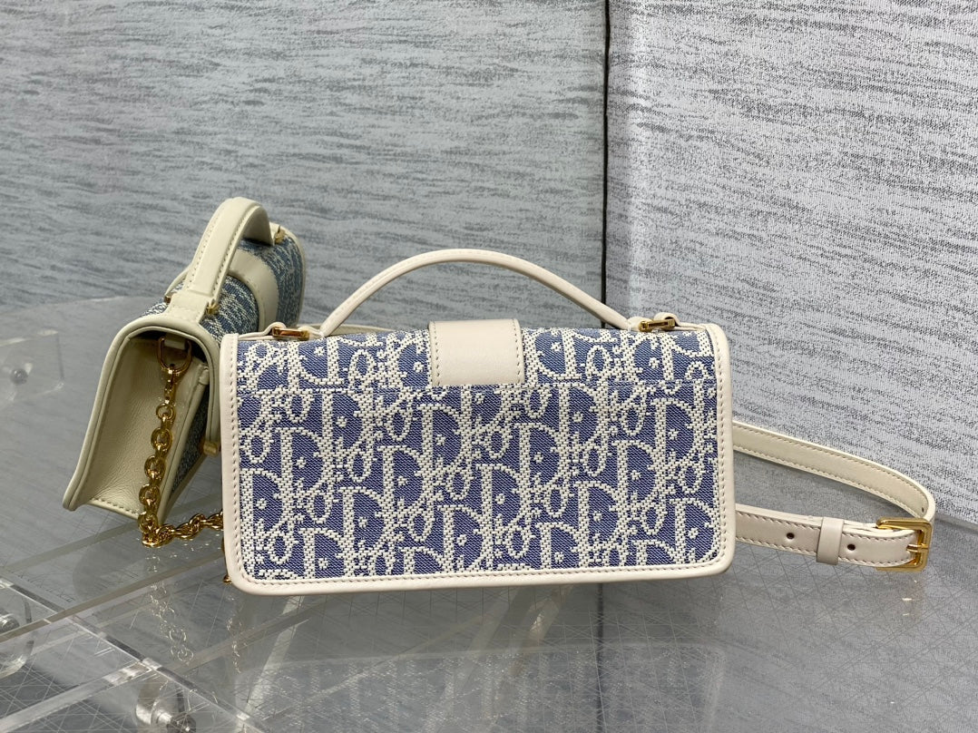 Dior Mini 30 Montaigne Avenue Wallet on Chain with Handle Blue Dior Oblique Jacquard