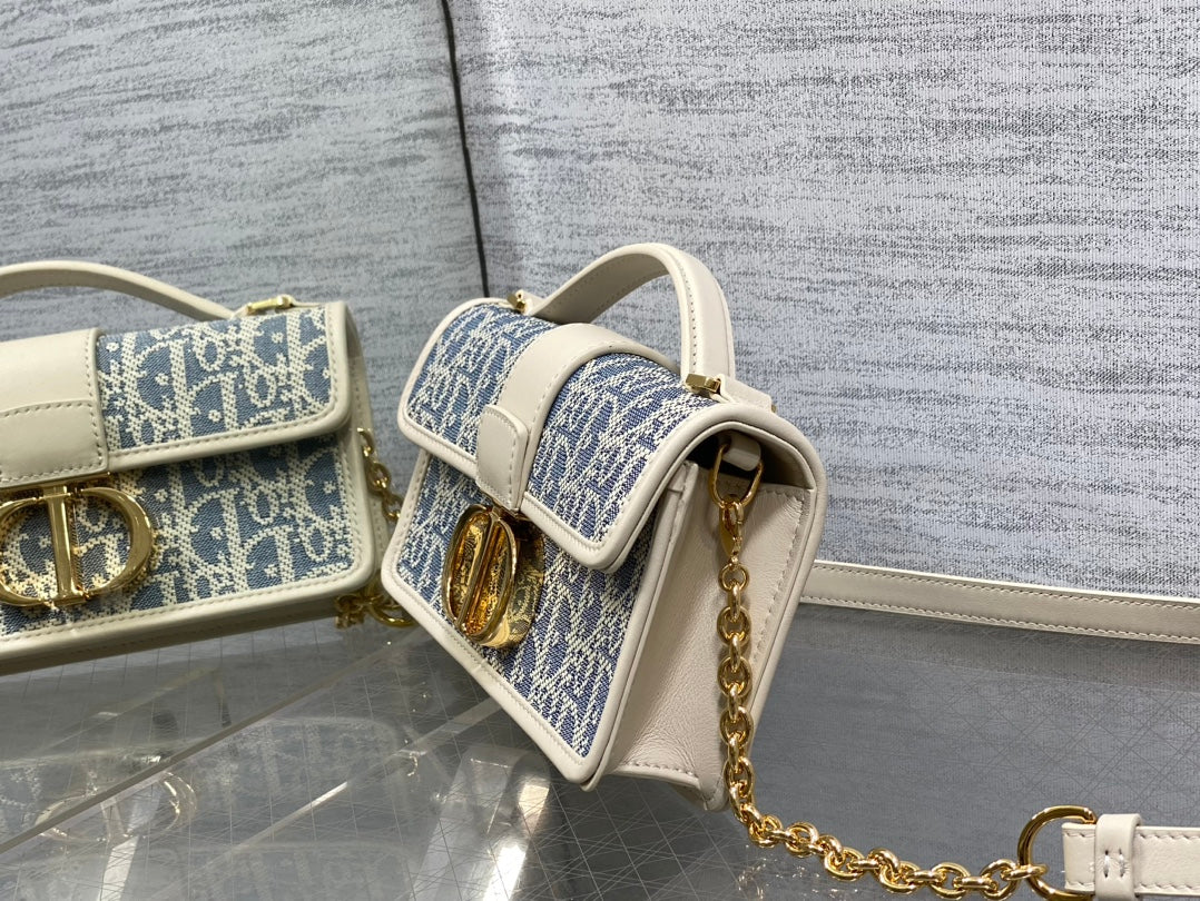 Dior Mini 30 Montaigne Avenue Wallet on Chain with Handle Blue Dior Oblique Jacquard
