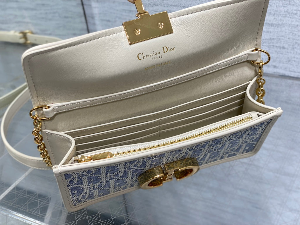 Dior Mini 30 Montaigne Avenue Wallet on Chain with Handle Blue Dior Oblique Jacquard