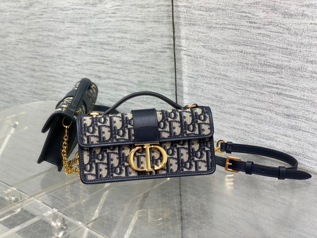 Dior Mini 30 Montaigne Avenue Wallet on Chain with Handle Blue Dior Oblique Jacquard