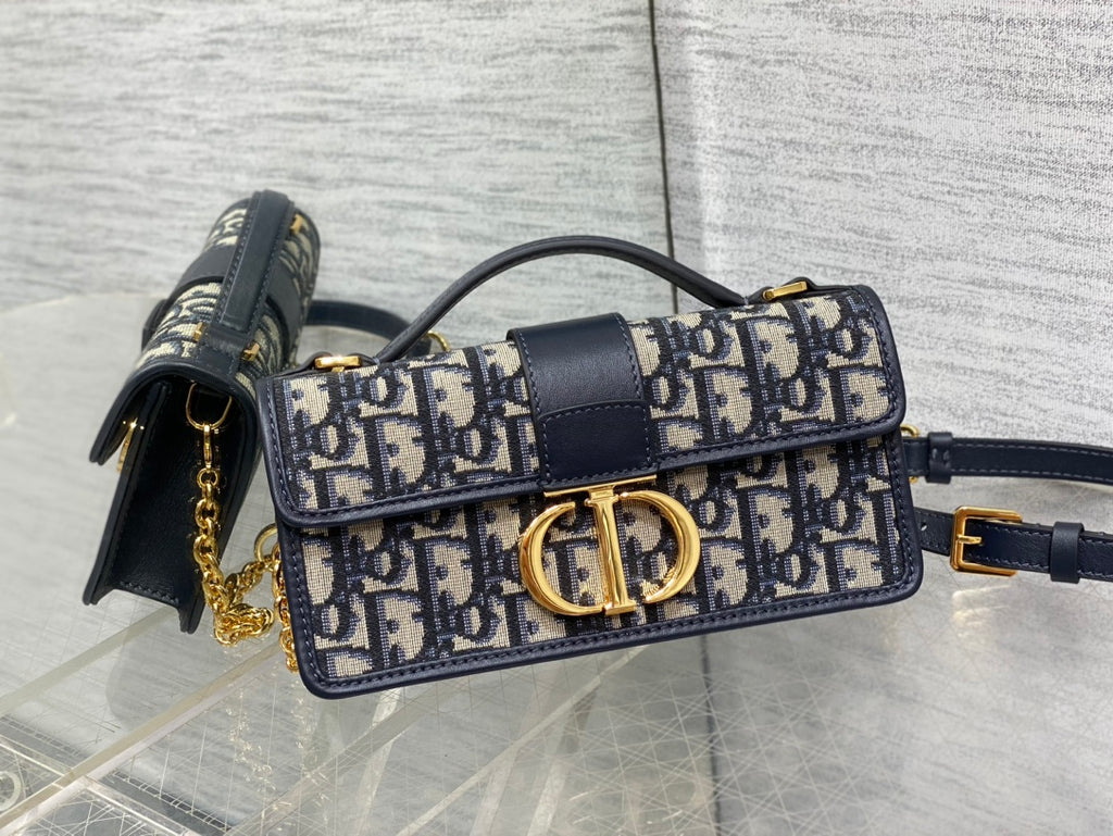 Dior Mini 30 Montaigne Avenue Wallet on Chain with Handle Blue Dior Oblique Jacquard