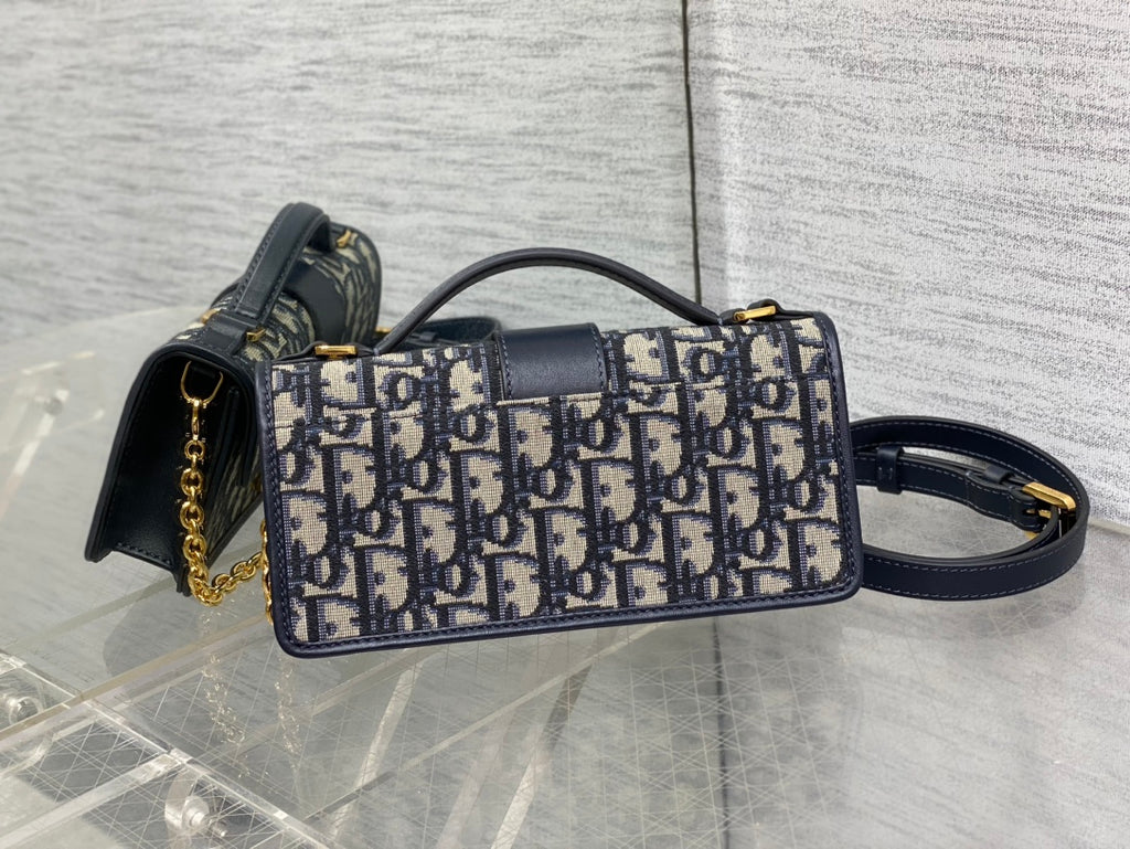 Dior Mini 30 Montaigne Avenue Wallet on Chain with Handle Blue Dior Oblique Jacquard