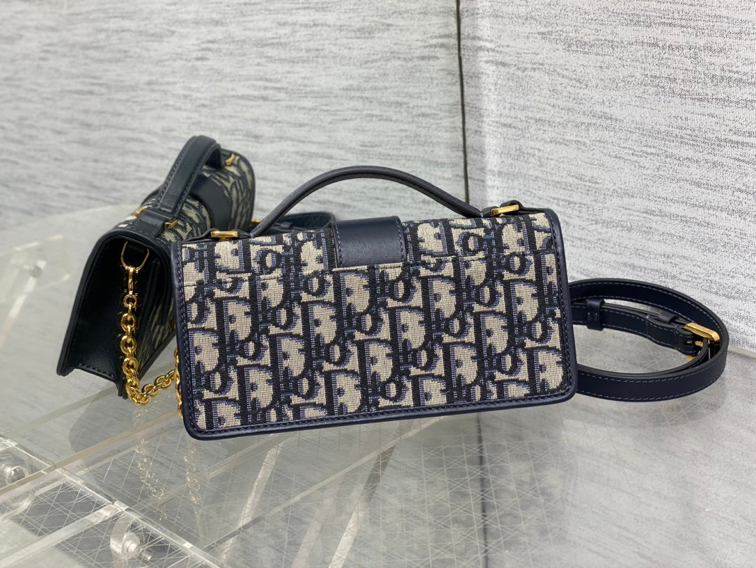 Dior Mini 30 Montaigne Avenue Wallet on Chain with Handle Blue Dior Oblique Jacquard