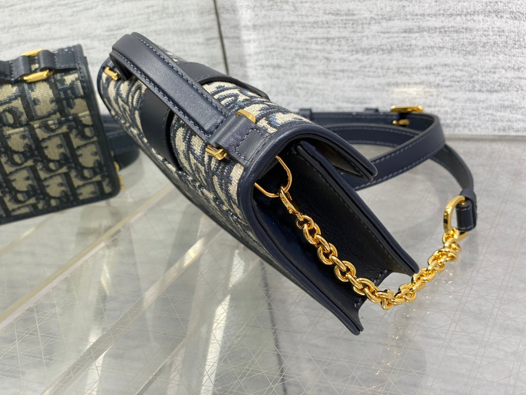 Dior Mini 30 Montaigne Avenue Wallet on Chain with Handle Blue Dior Oblique Jacquard