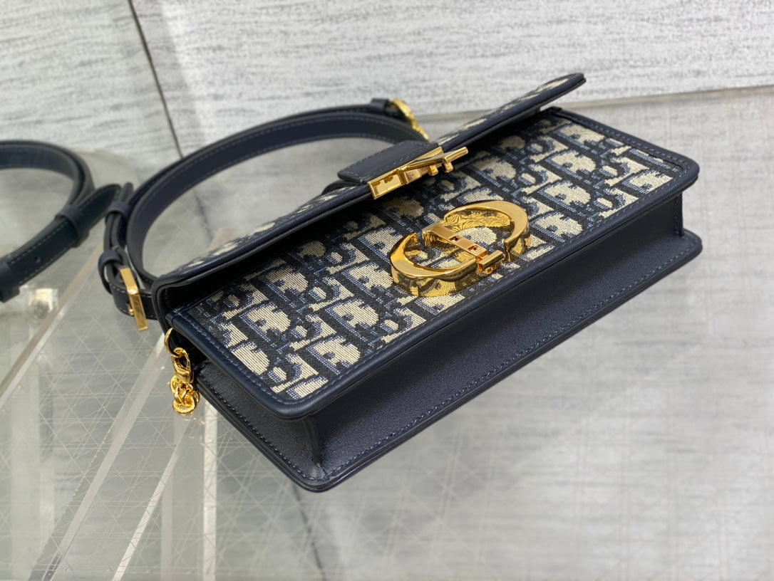 Dior Mini 30 Montaigne Avenue Wallet on Chain with Handle Blue Dior Oblique Jacquard