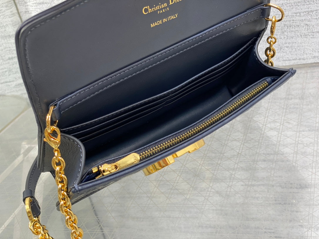 Dior Mini 30 Montaigne Avenue Wallet on Chain with Handle Blue Dior Oblique Jacquard