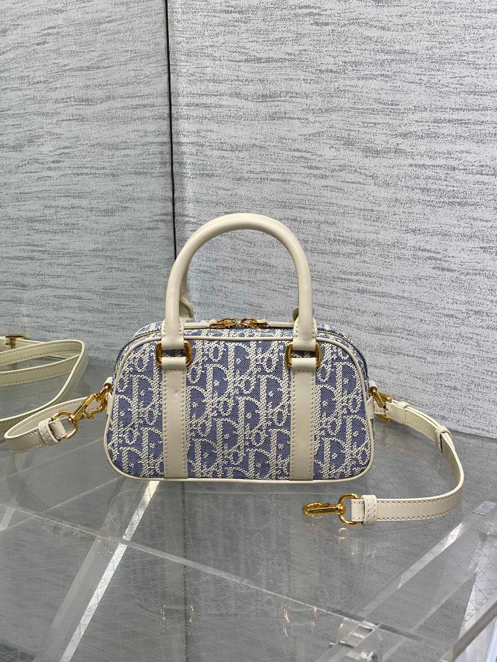 Dior Small D-Vibe Bowling Bag Blue Dior Oblique Jacquard