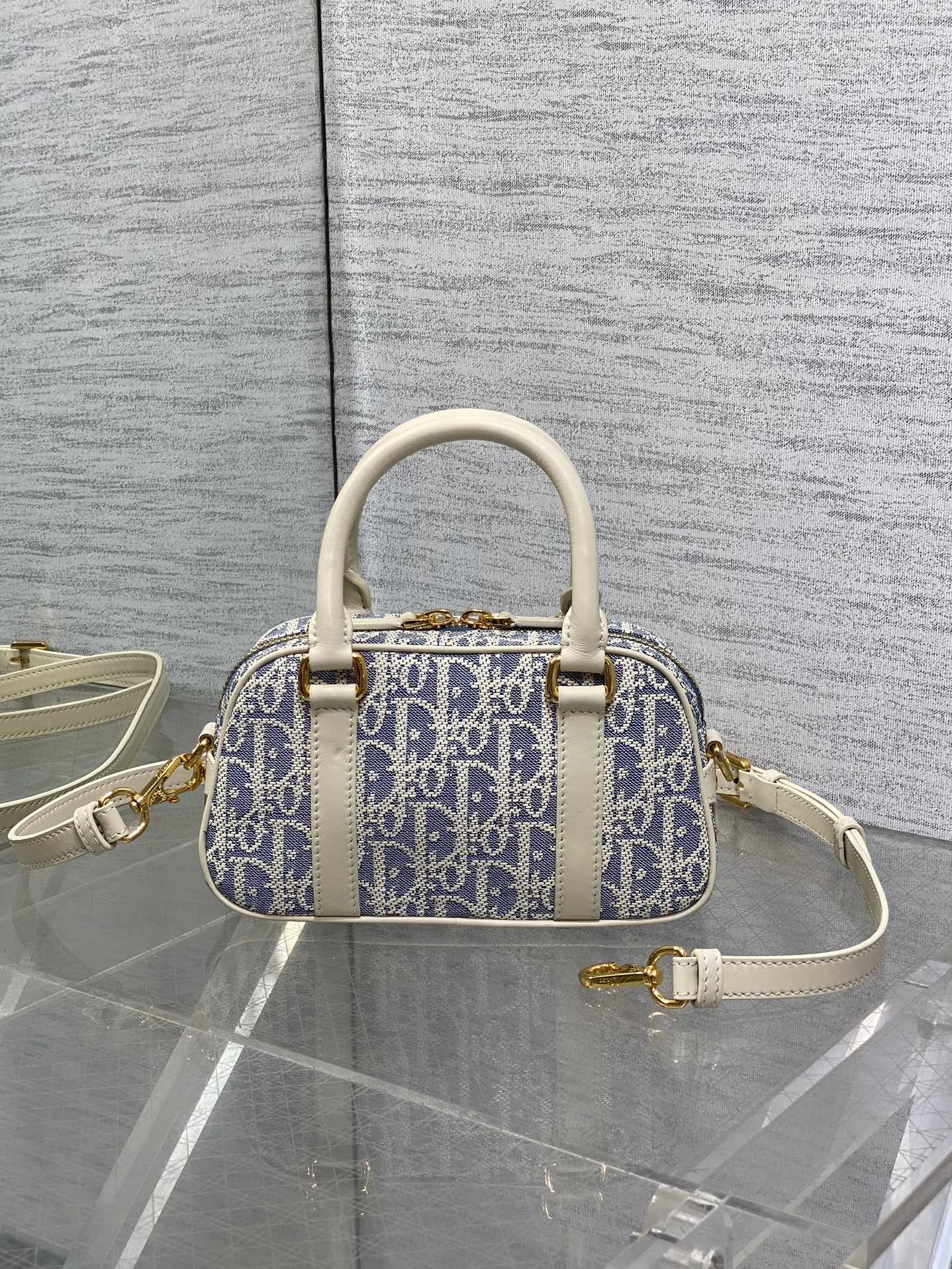 Dior Small D-Vibe Bowling Bag Blue Dior Oblique Jacquard
