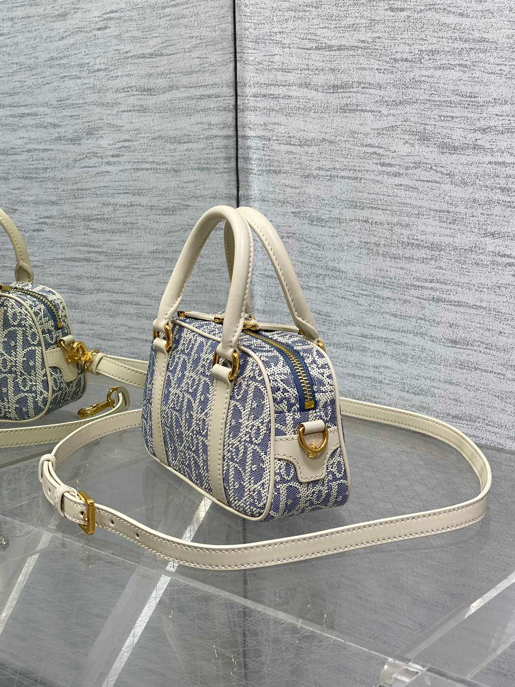 Dior Small D-Vibe Bowling Bag Blue Dior Oblique Jacquard