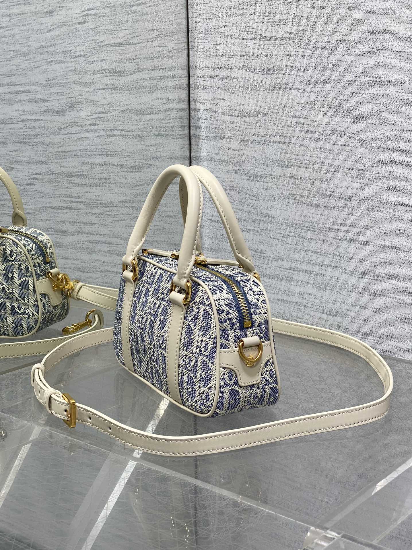 Dior Small D-Vibe Bowling Bag Blue Dior Oblique Jacquard