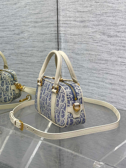 Dior Small D-Vibe Bowling Bag Blue Dior Oblique Jacquard