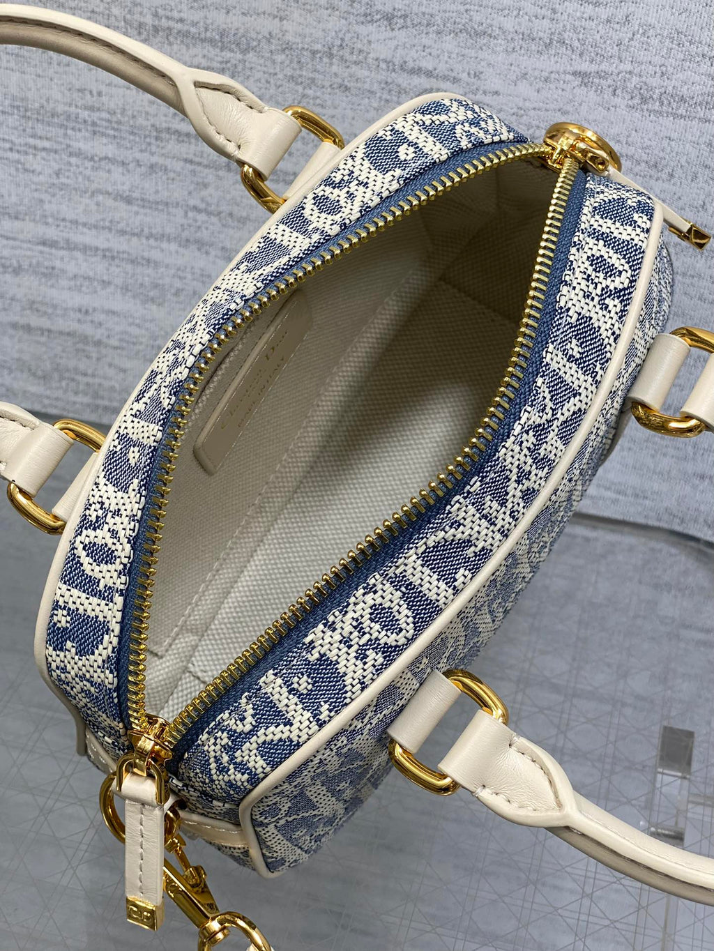 Dior Small D-Vibe Bowling Bag Blue Dior Oblique Jacquard