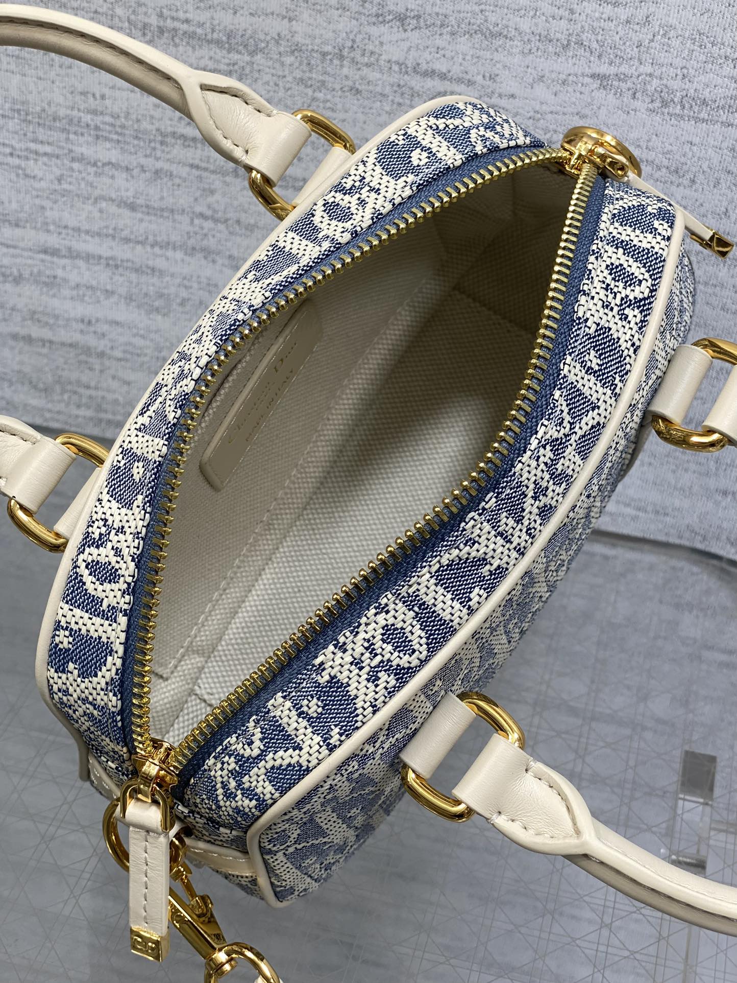 Dior Small D-Vibe Bowling Bag Blue Dior Oblique Jacquard