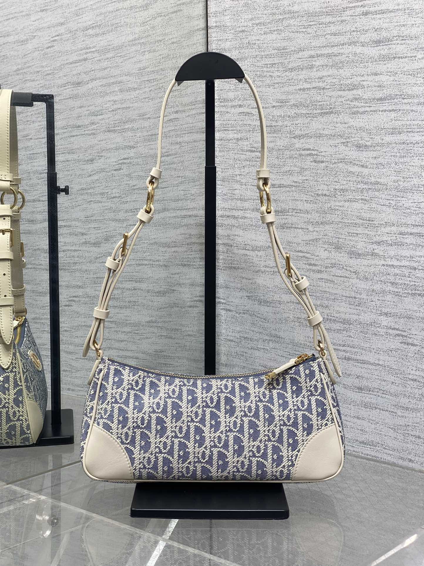 Dior Mini 30 Montaigne Cigale Bag Blue Dior Oblique Raffia-Effect Canvas