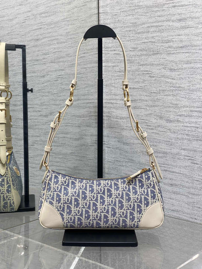 Dior Mini 30 Montaigne Cigale Bag Blue Dior Oblique Raffia-Effect Canvas