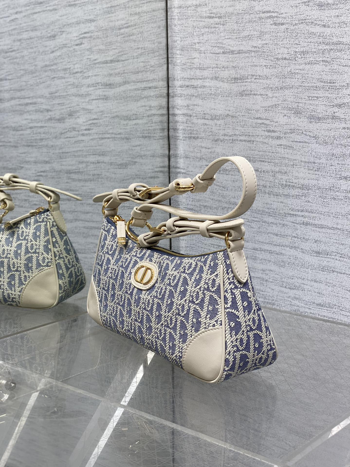 Dior Mini 30 Montaigne Cigale Bag Blue Dior Oblique Raffia-Effect Canvas