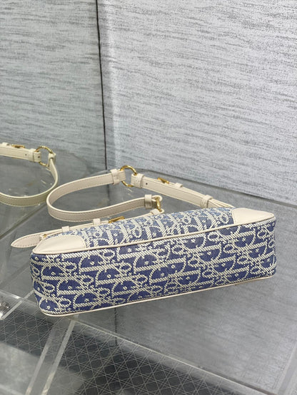 Dior Mini 30 Montaigne Cigale Bag Blue Dior Oblique Raffia-Effect Canvas