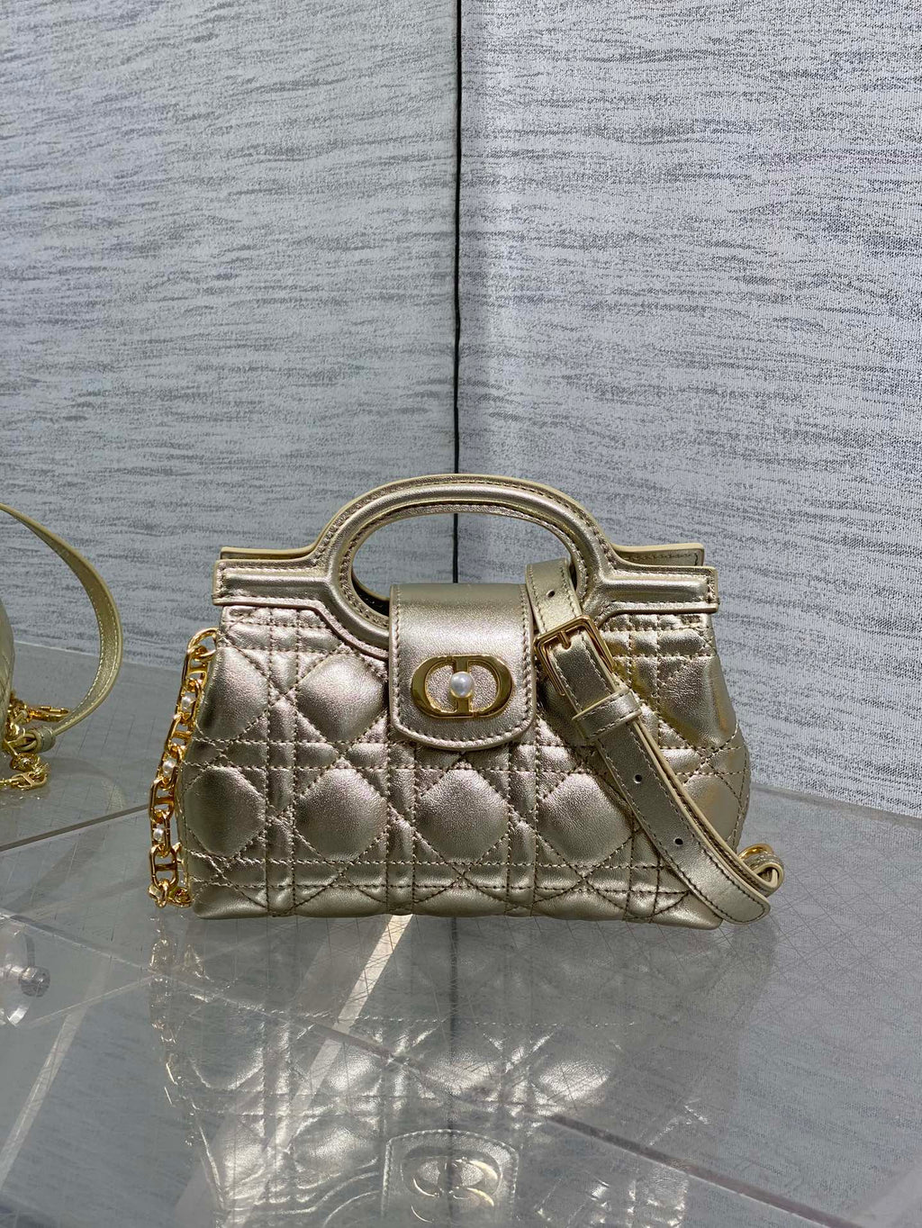 Dior Mini Jolie Top Handle Bag Champagne Gold Cannage Lambskin with Gold Hardware