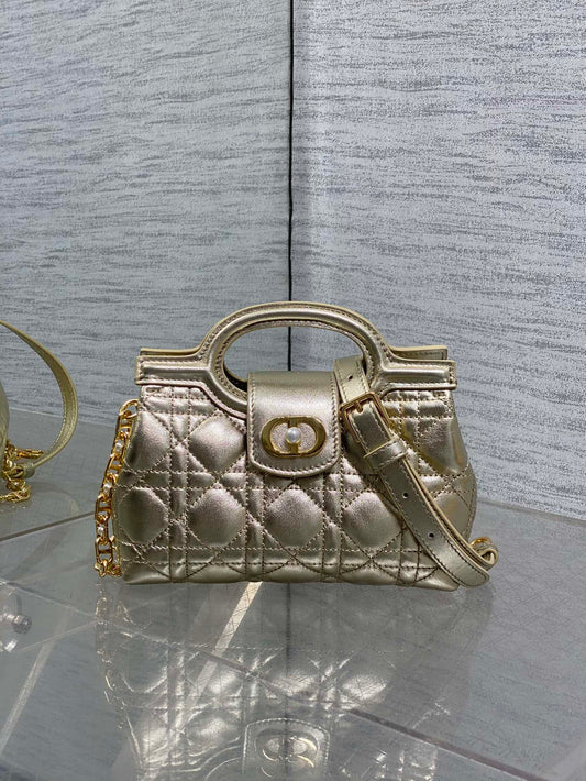 Dior Mini Jolie Top Handle Bag Champagne Gold Cannage Lambskin with Gold Hardware