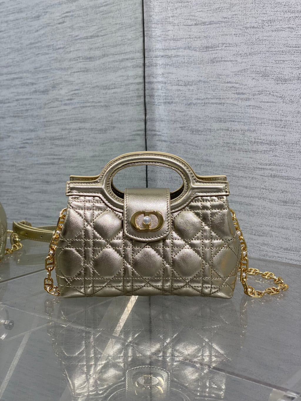 Dior Mini Jolie Top Handle Bag Champagne Gold Cannage Lambskin with Gold Hardware