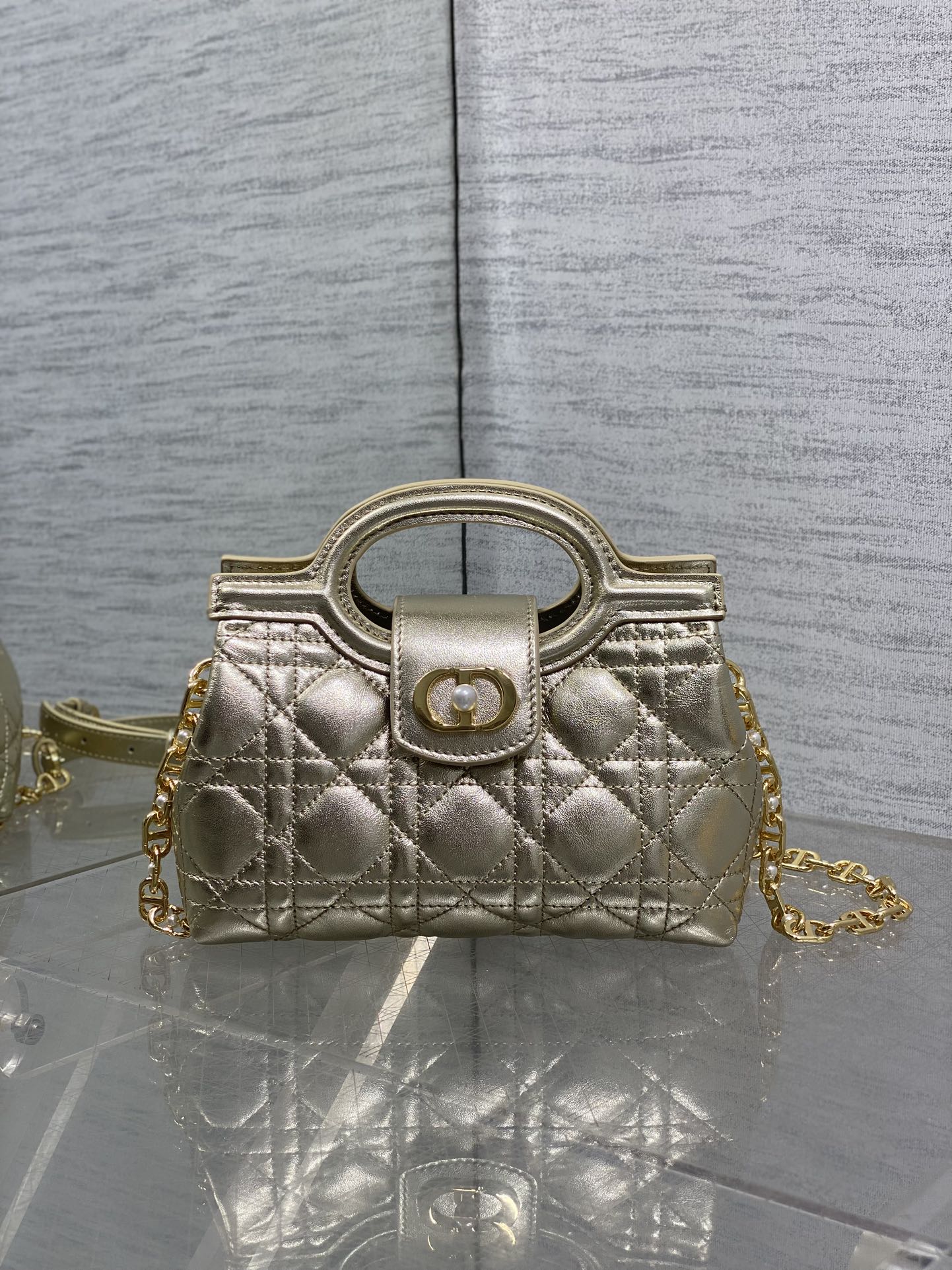 Dior Mini Jolie Top Handle Bag Champagne Gold Cannage Lambskin with Gold Hardware