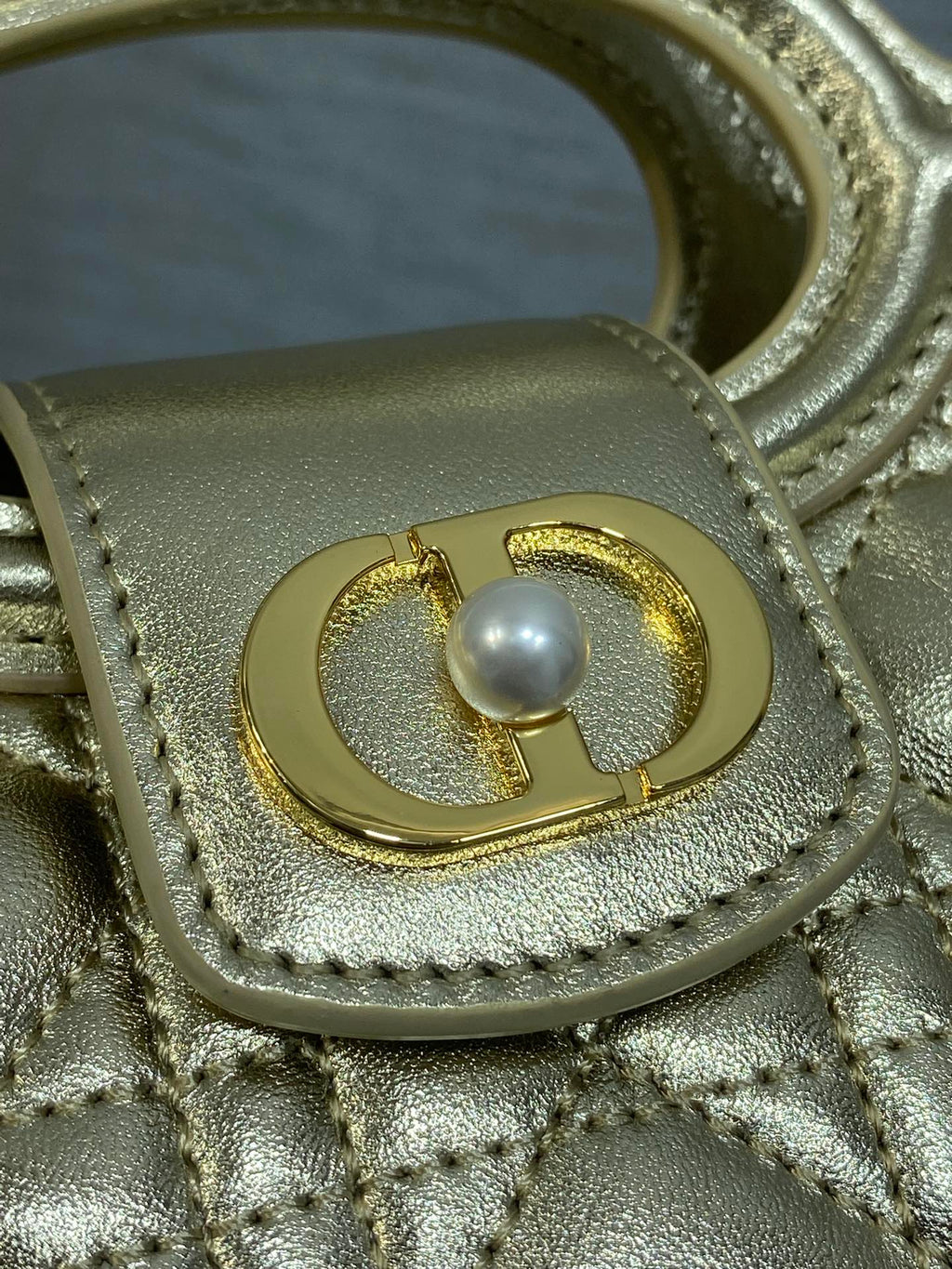Dior Mini Jolie Top Handle Bag Champagne Gold Cannage Lambskin with Gold Hardware