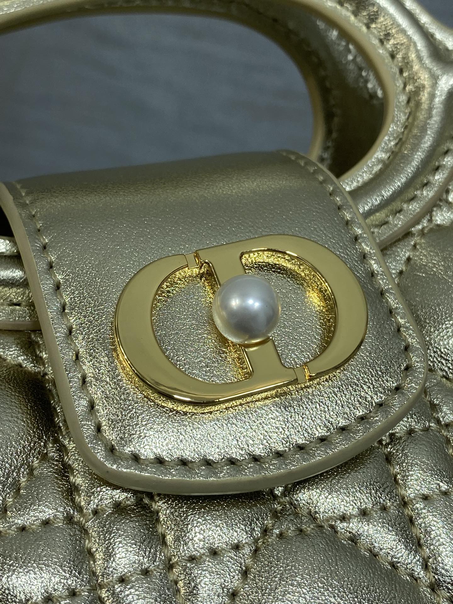 Dior Mini Jolie Top Handle Bag Champagne Gold Cannage Lambskin with Gold Hardware