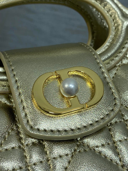 Dior Mini Jolie Top Handle Bag Champagne Gold Cannage Lambskin with Gold Hardware