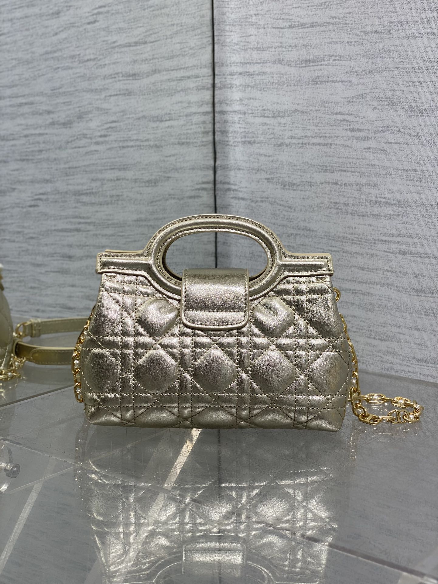 Dior Mini Jolie Top Handle Bag Champagne Gold Cannage Lambskin with Gold Hardware
