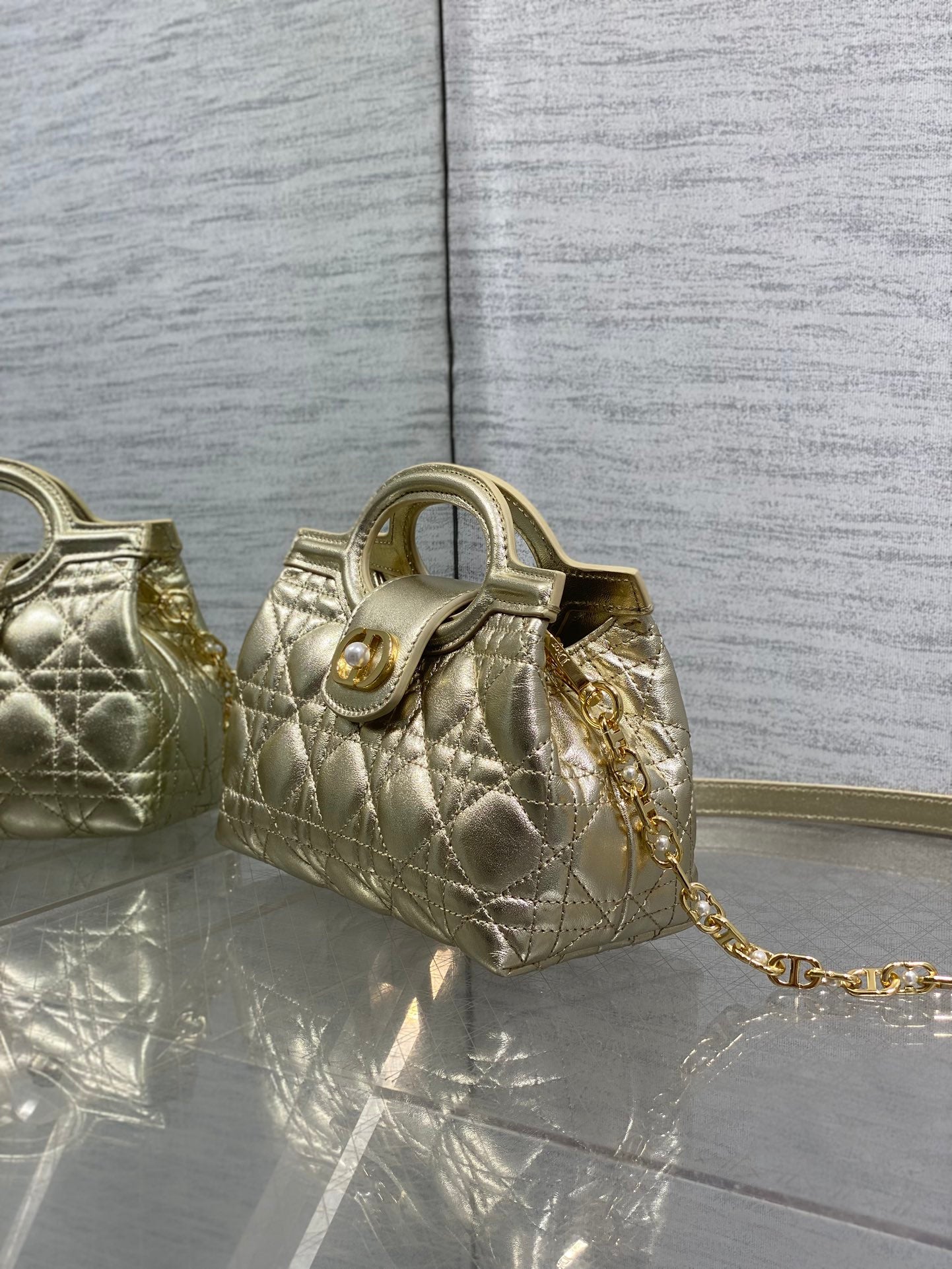 Dior Mini Jolie Top Handle Bag Champagne Gold Cannage Lambskin with Gold Hardware